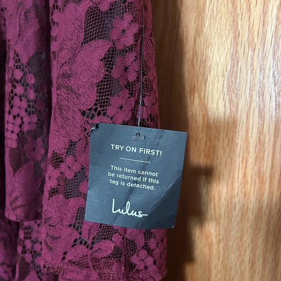 Burgundy Lacy Ruffled Tiered Maxi Dress - Lulus - Size M *NEW WITH TAGS* - Picture 5 of 5